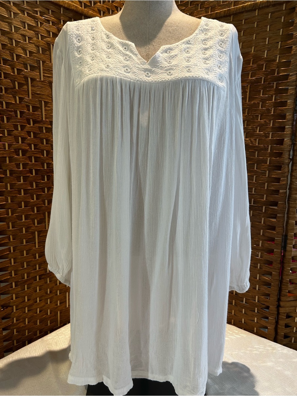 Style & Co White Embroidered Boho Tunic Top Flowy Peasant Blouse L